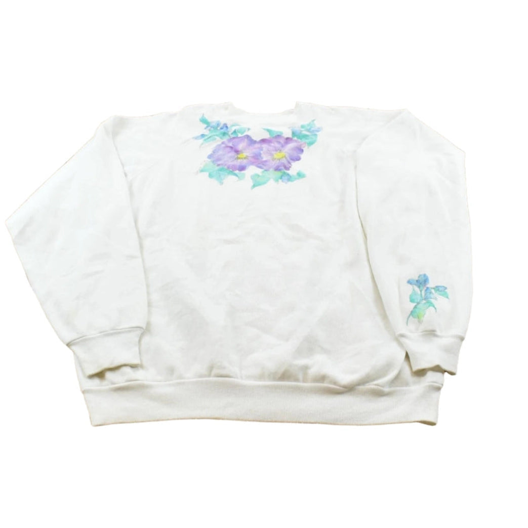 Vintage 1980s Floral Graphic Raglan Crewneck Sweatshirt Men's L