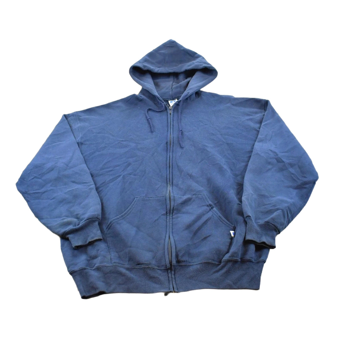 Vintage 1990s Russell Athletic Blank Blue Zip-Up Hoodie Sweatshirt Men's L