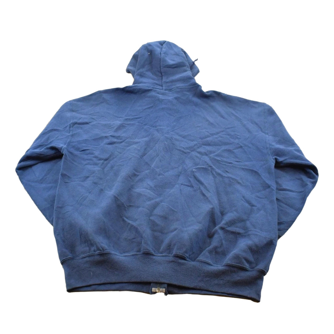 Vintage 1990s Russell Athletic Blank Blue Zip-Up Hoodie Sweatshirt Men's L