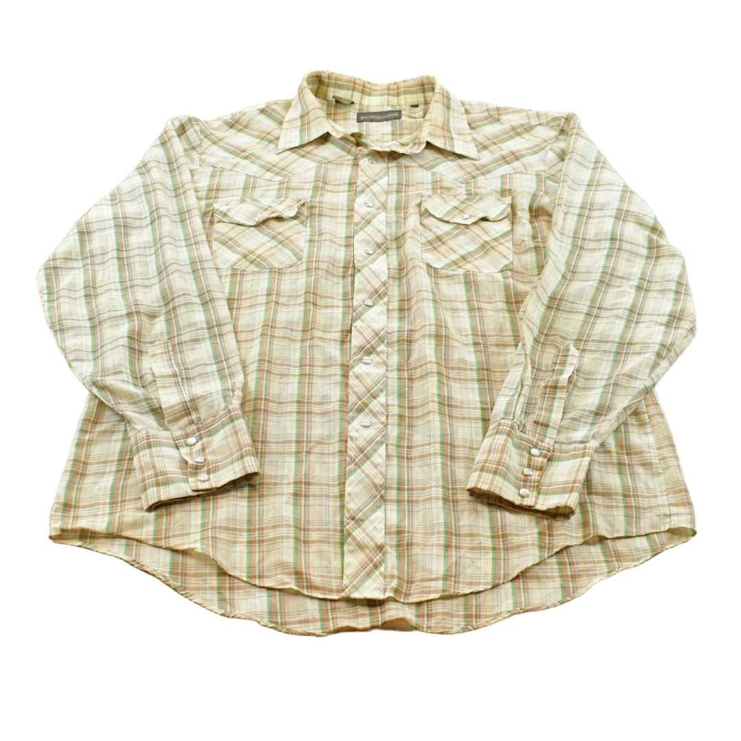 Vintage 1980s David Harrison Plaid Snaps Button Up Western Shirt Men's XL