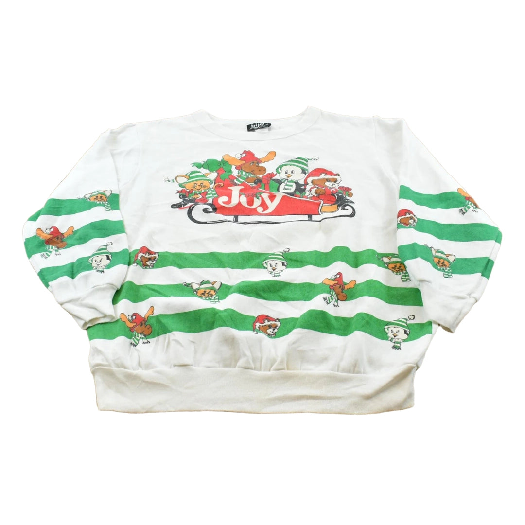 Vintage 1990s Joy Christmas Sled Animals Crewneck Sweatshirt Women's XL