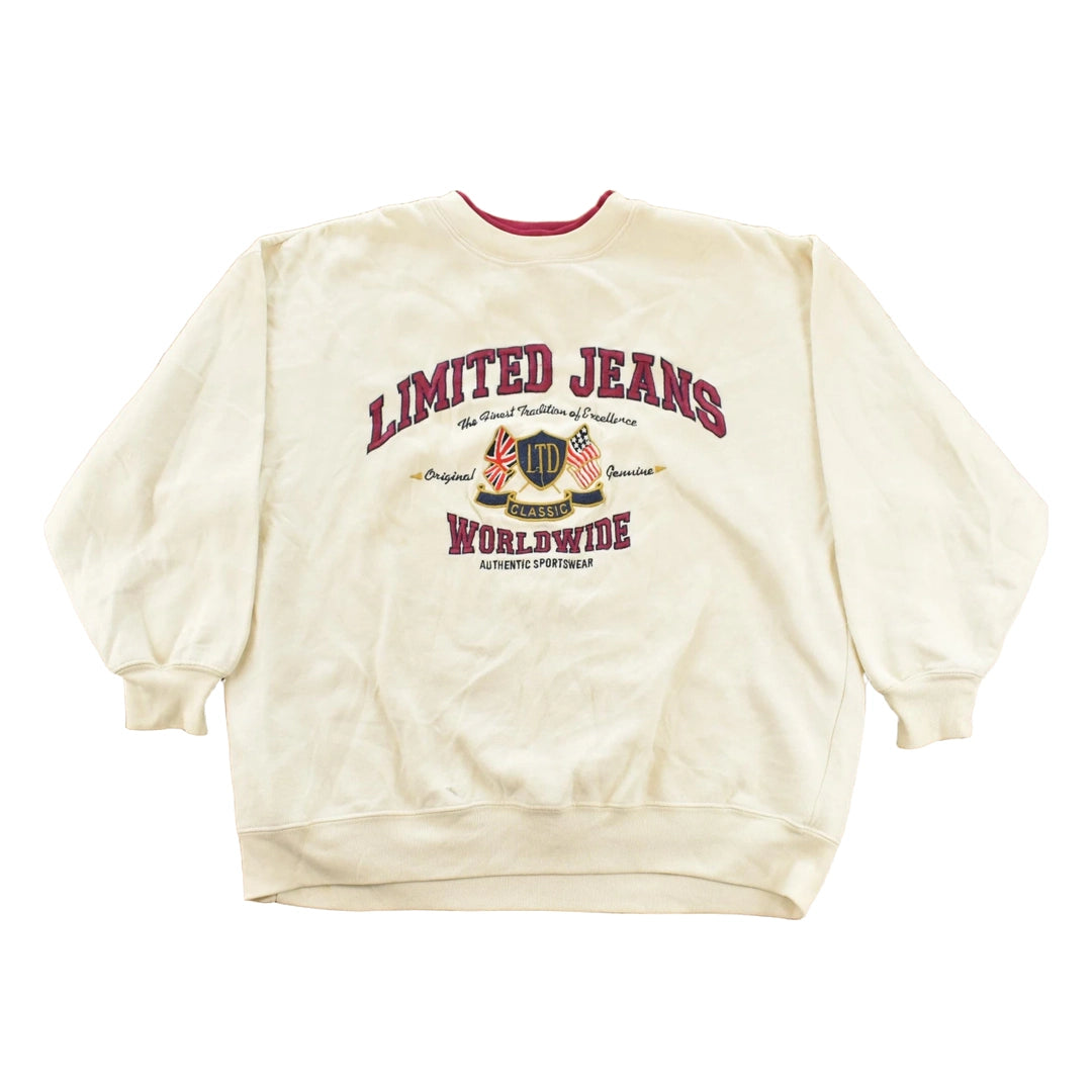 Vintage 1990s Limited Jeans Worldwide Embroidered Crewneck Sweatshirt Men's L