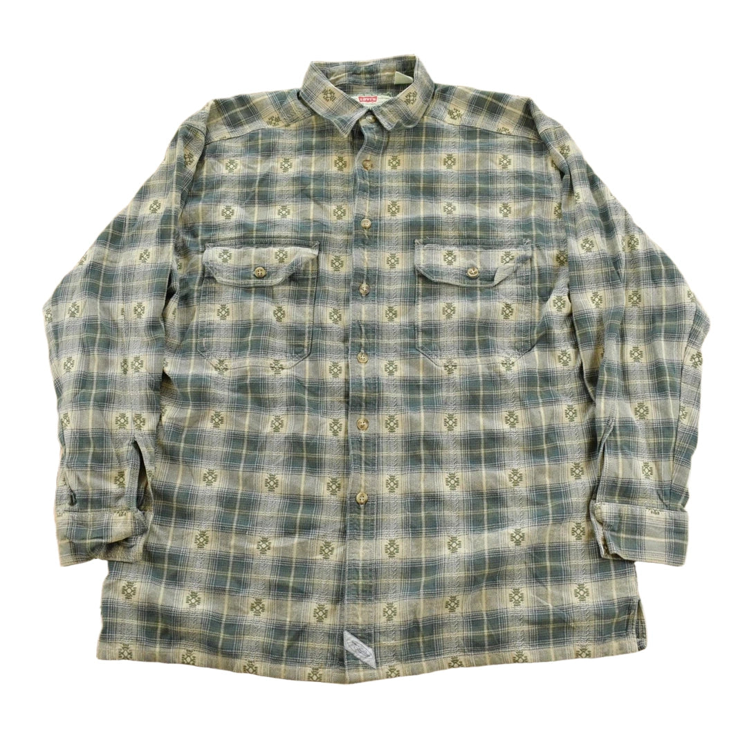 Vintage 1990s Levi's Aztec Embroidered Flannel Button Up Shirt Men's L