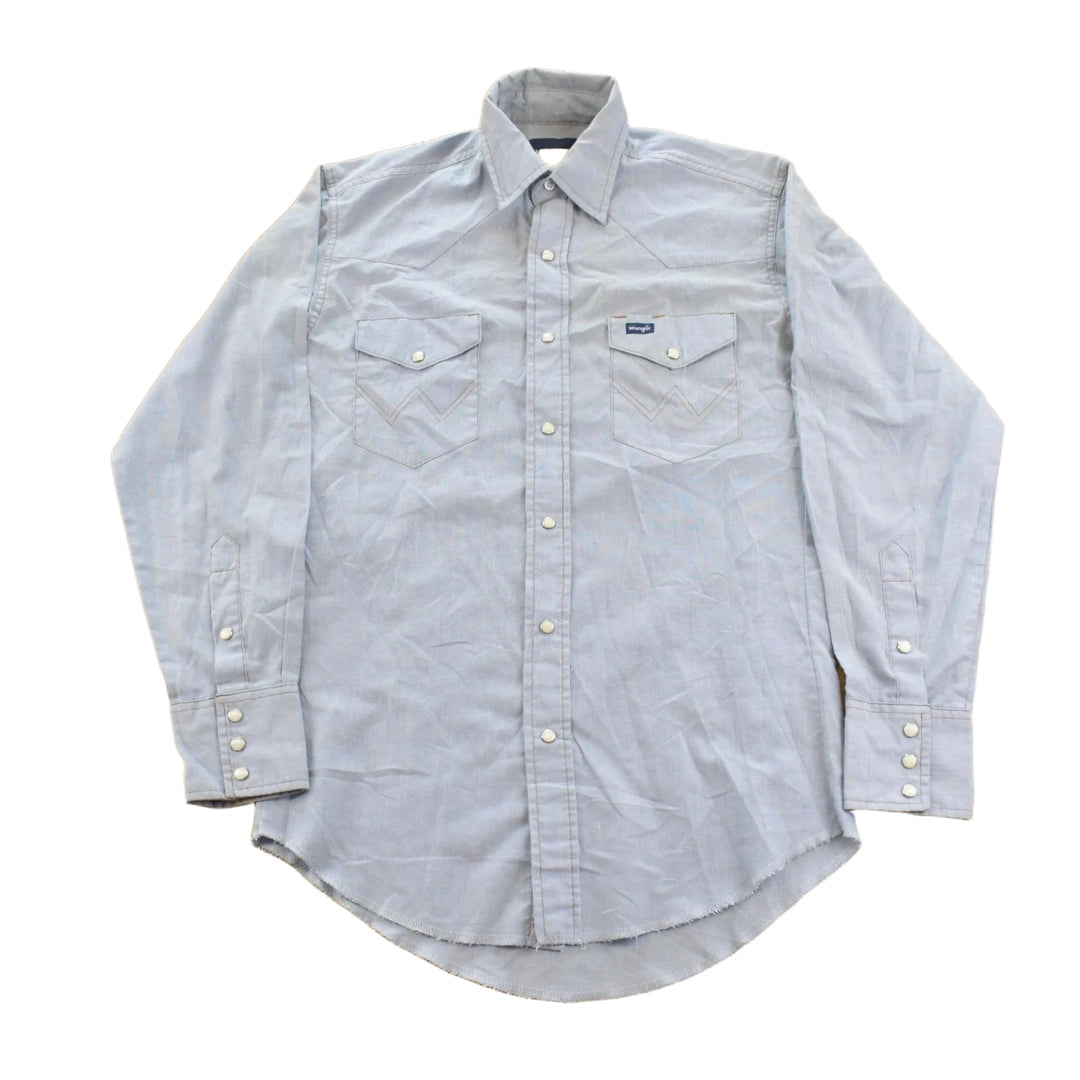 Vintage 1990s Wrangler Chambray Western Pearl Snap Button Up Shirt Men's M