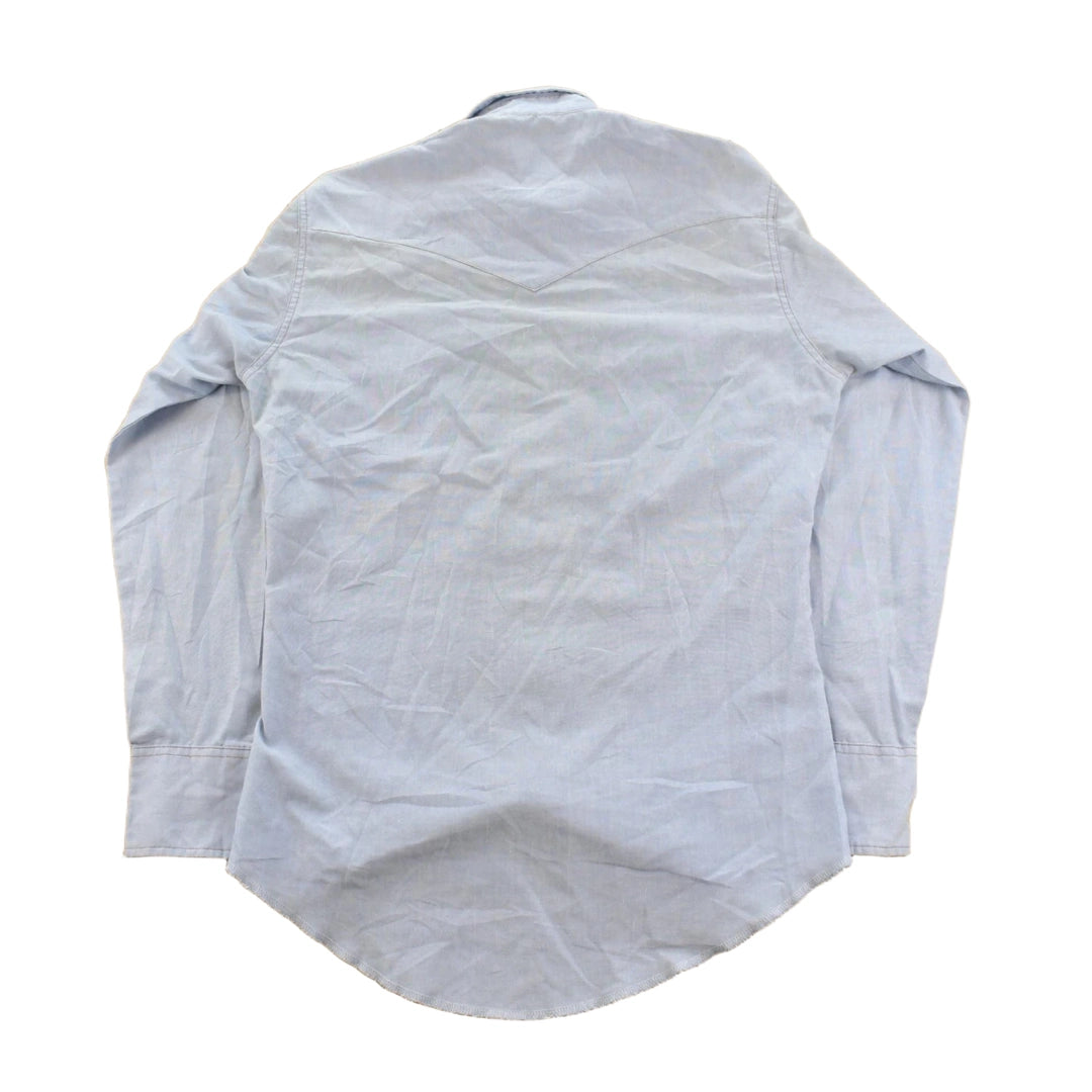 Vintage 1990s Wrangler Chambray Western Pearl Snap Button Up Shirt Men's M