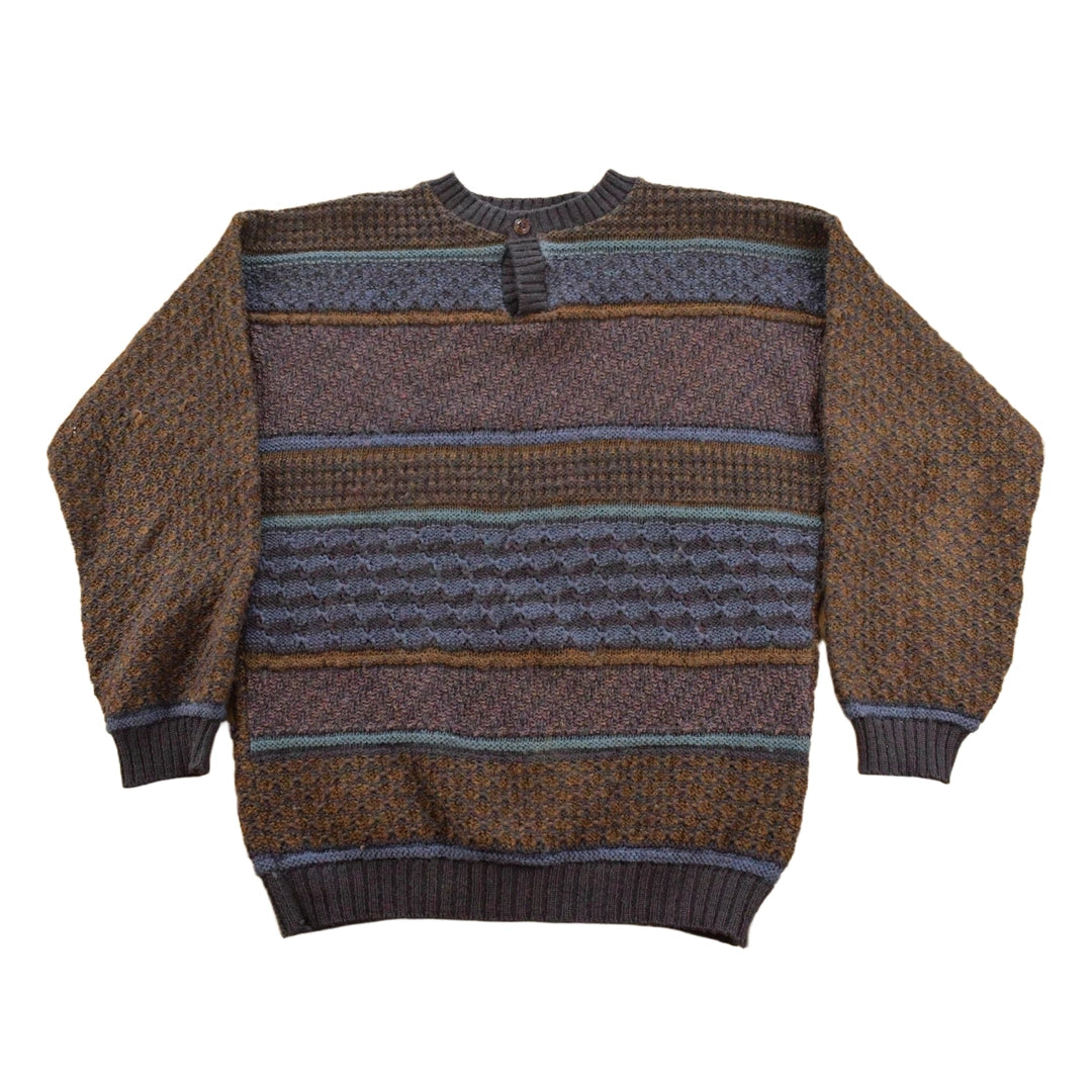 Vintage 1990s Crossings Striped Knitted Henley Sweater Men's L