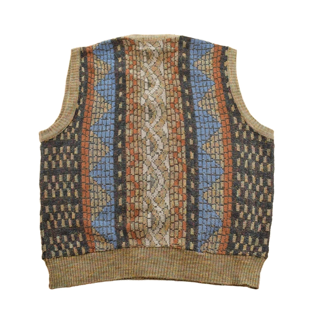 Vintage 1990s London Fog Fair Isle Knit V-Neck Pullover Sweater Men's L