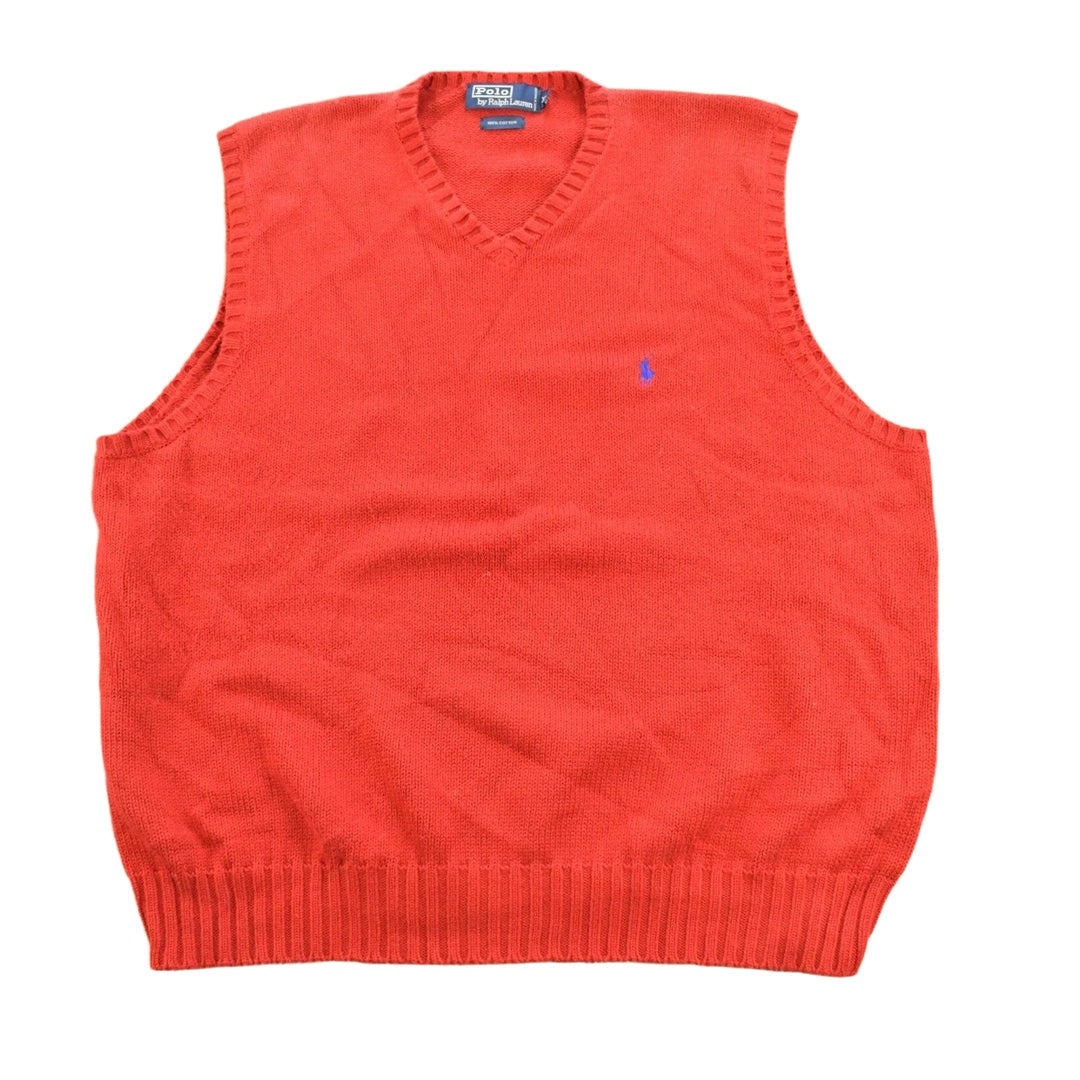 Vintage 1990s Polo By Ralph Lauren Blank Red Knit V Neck Sweater Vest Men's L