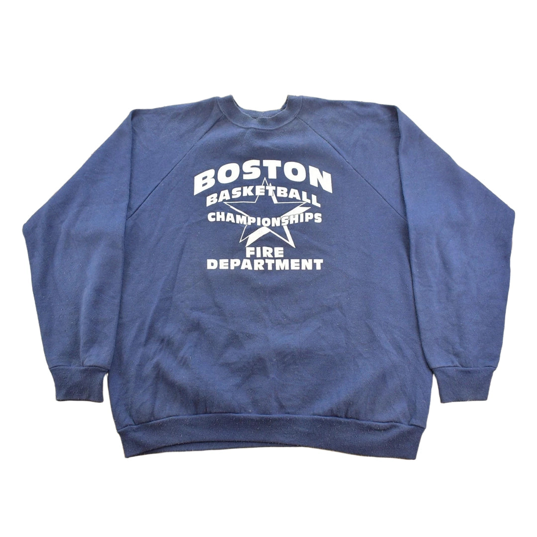 Vintage 1990s Boston Fire Department Basketball Championships Raglan Crewneck Sweatshirt Men's L
