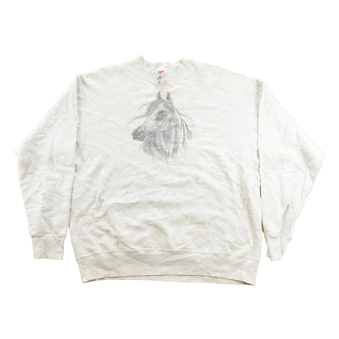 Vintage 1990s Horse Sketch Illustration Crewneck Sweatshirt Men's XL