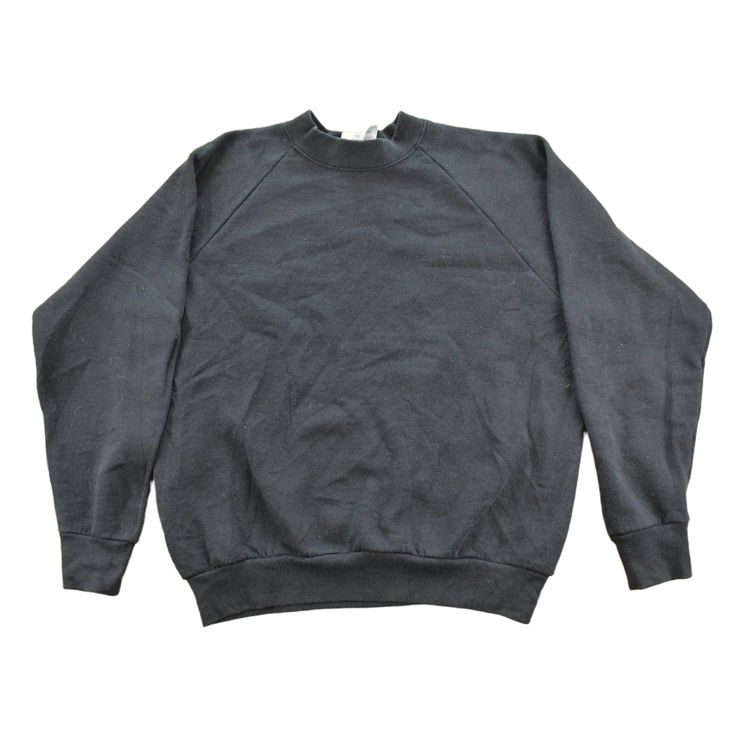 Vintage 1990s Fruit Of The Loom Blank Black Raglan Crewneck Sweatshirt Men's M
