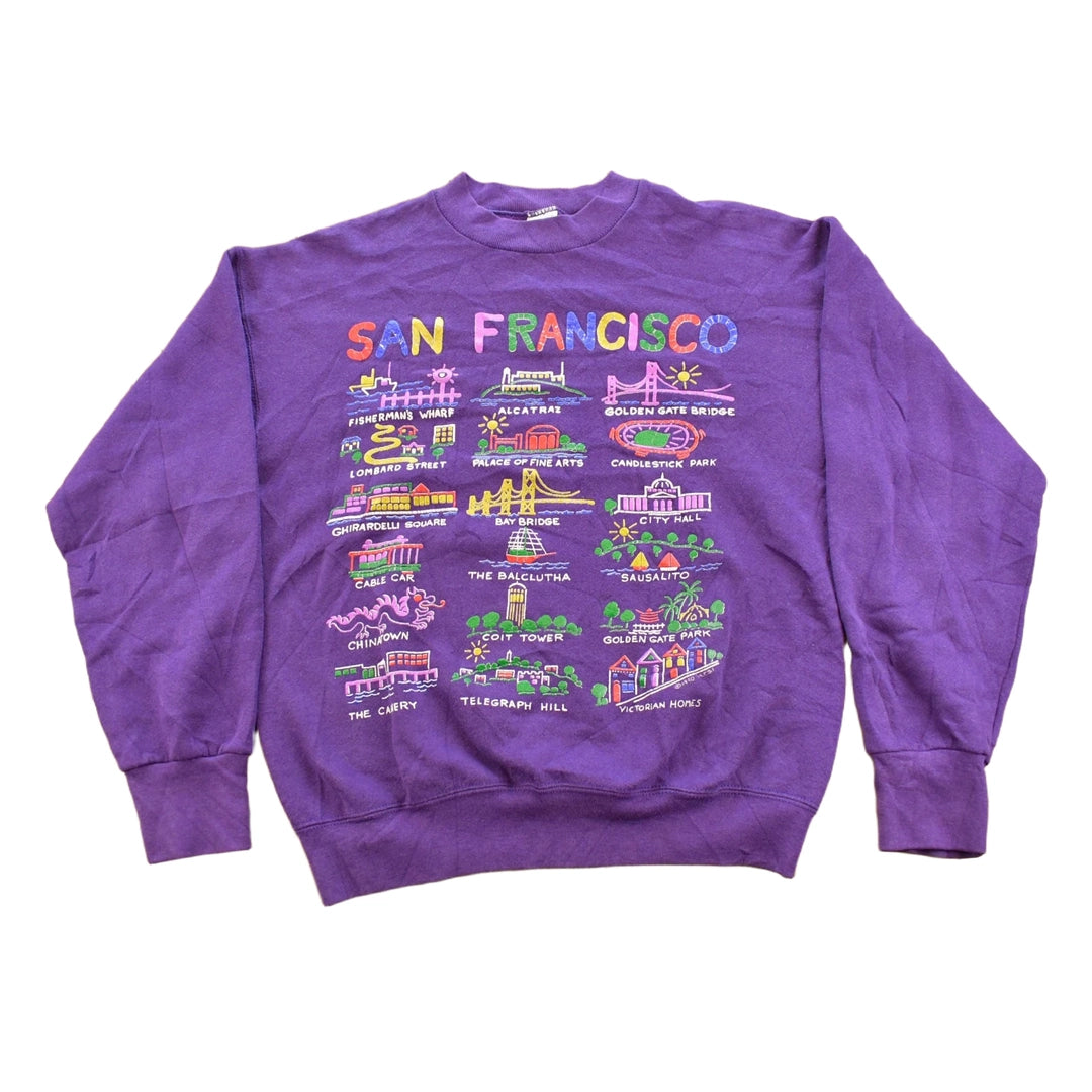 Vintage 1990s San Francisco Landmarks Graphic Travel Crewneck Sweatshirt Men's M