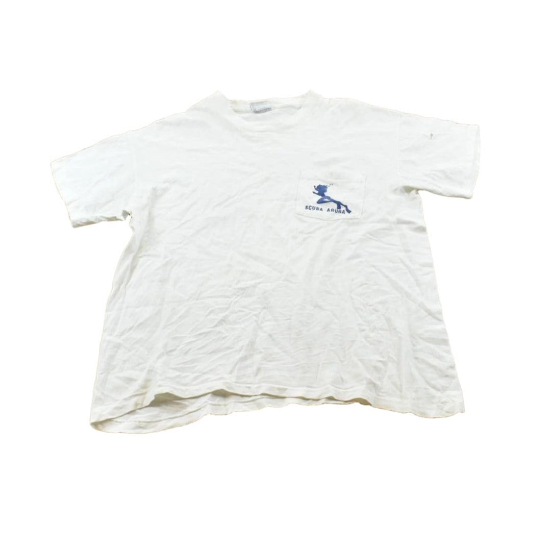 Vintage 1990s Scuba Aruba Dive Naked Parody Souvenir Pocket T-Shirt Men's L