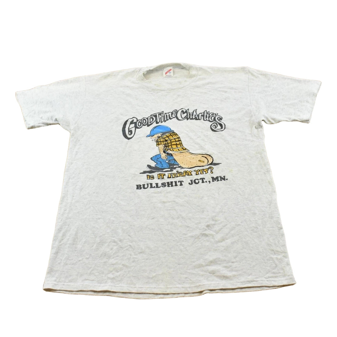 Vintage 1990s Good Time Charlie's Is It Friday Yet Dragging Ass Funny Promotional Souvenir T-Shirt Men's L