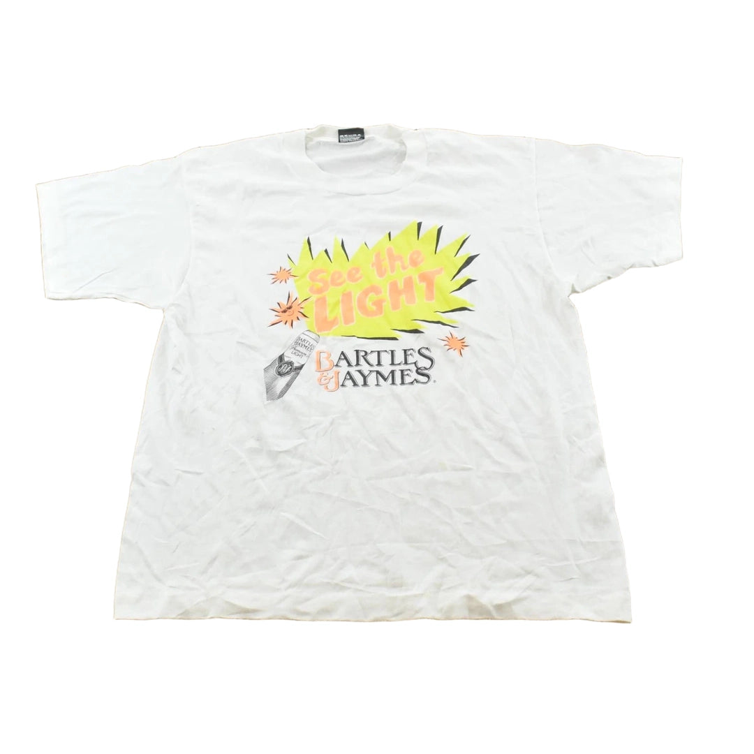 Vintage 1990s See The Light Bartles & Jaymes Light Beer Graphic Promotional T-Shirt Men's M