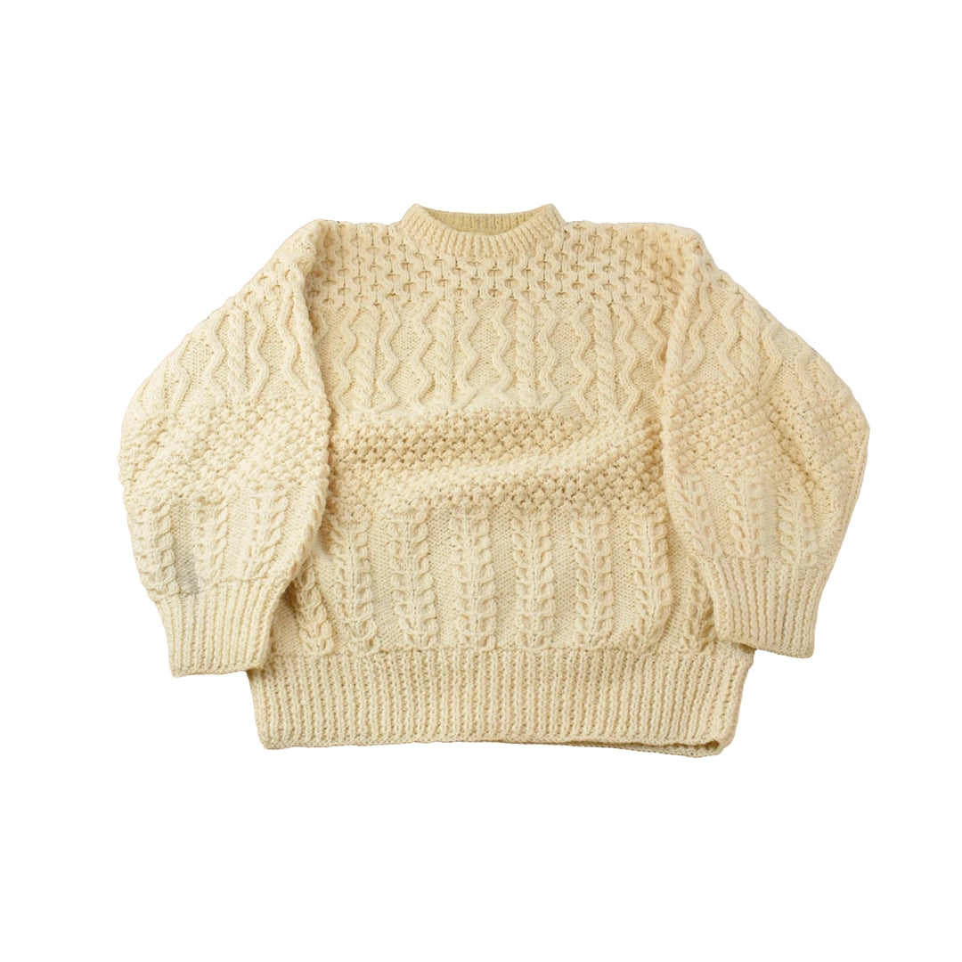 Vintage 1980s Rita Condron Fisherman Ribbed Wool Hand Knit Sweater Men's L
