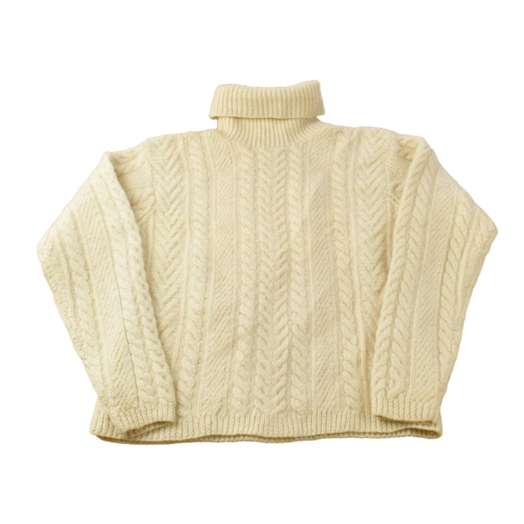 Vintage 1990s Lauren Ralph Lauren Turtle Neck Fisherman Ribbed Wool Knit Sweater Women's M