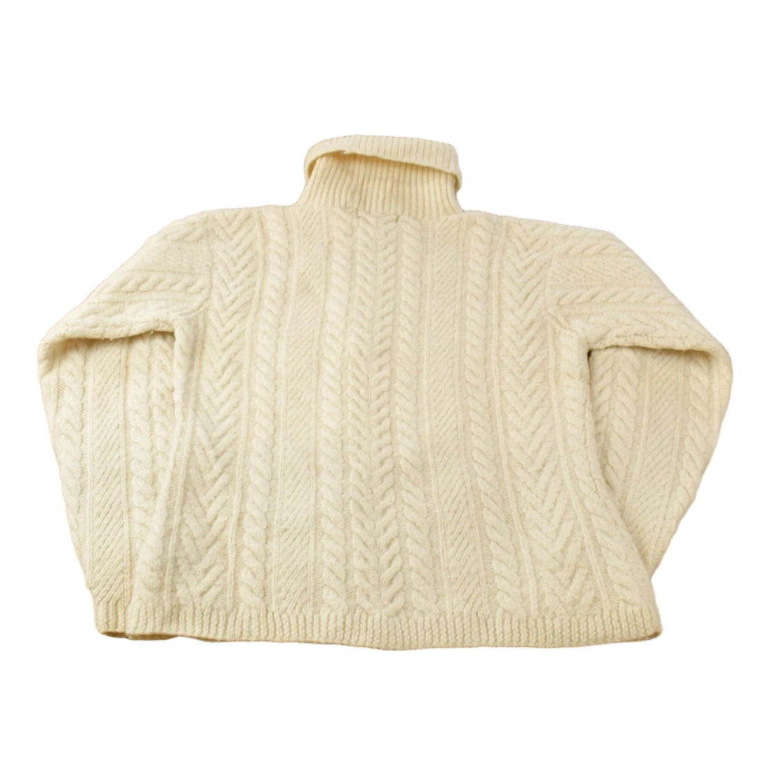 Vintage 1990s Lauren Ralph Lauren Turtle Neck Fisherman Ribbed Wool Knit Sweater Women's M