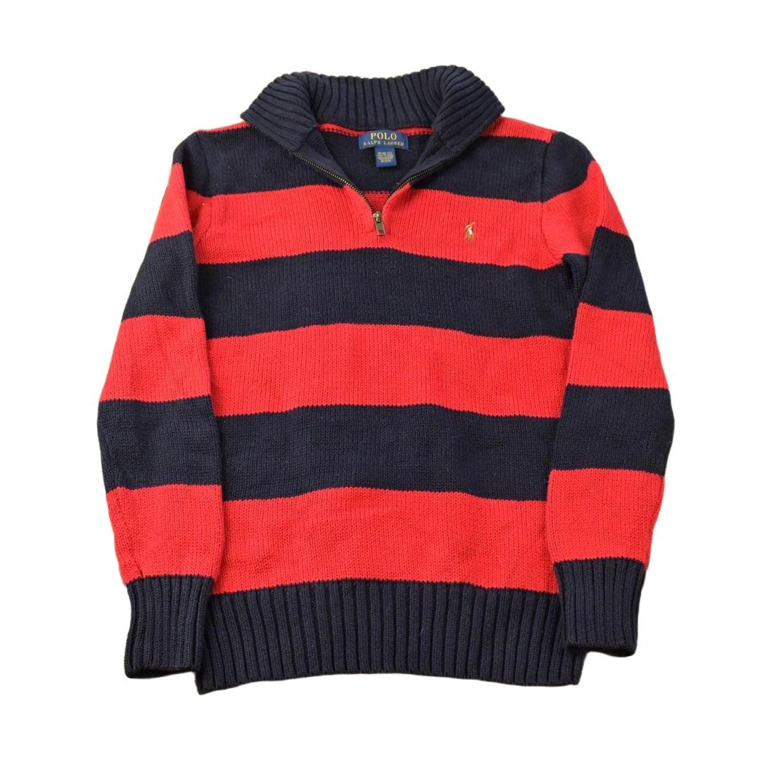 Vintage 2000s Polo Ralph Lauren Striped Quarter Zip Knit Sweater Youth M