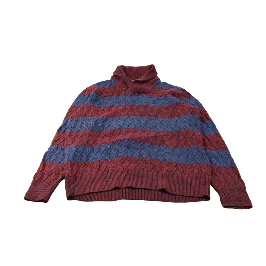 Vintage 2000s Tommy Hilfiger Shawl Collar Wool Cable Knit Sweater Men's 2XL