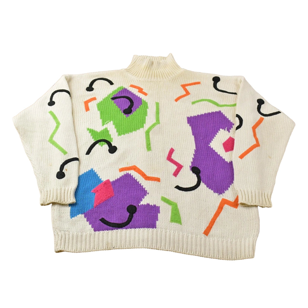 Vintage 1990s Espirit Sport Abstract Pattern Knit Mock Neck Sweater Men's M-L