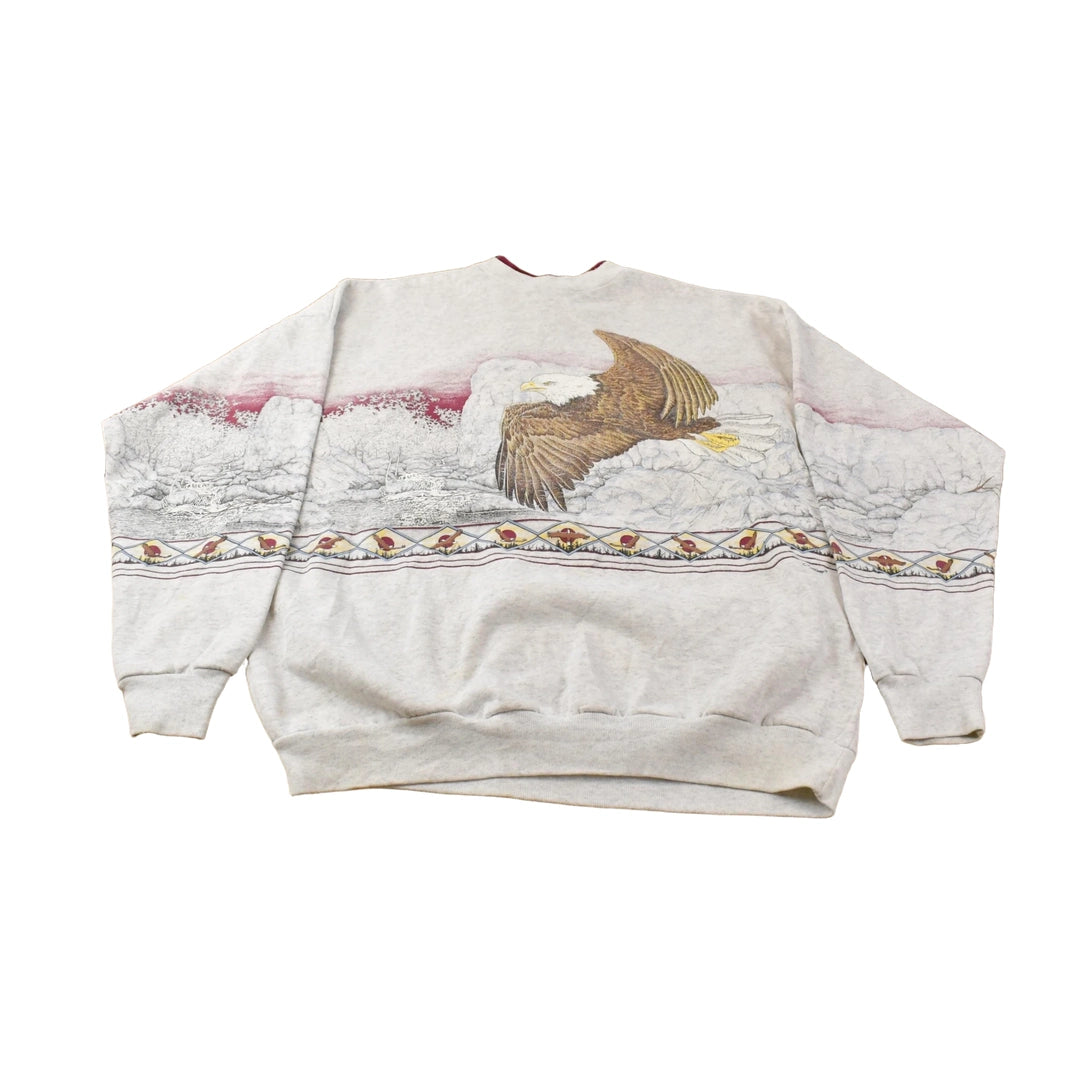 Vintage 1990s Artisans Eagle All Over Print Double Collar Sweatshirt Men's 2XL