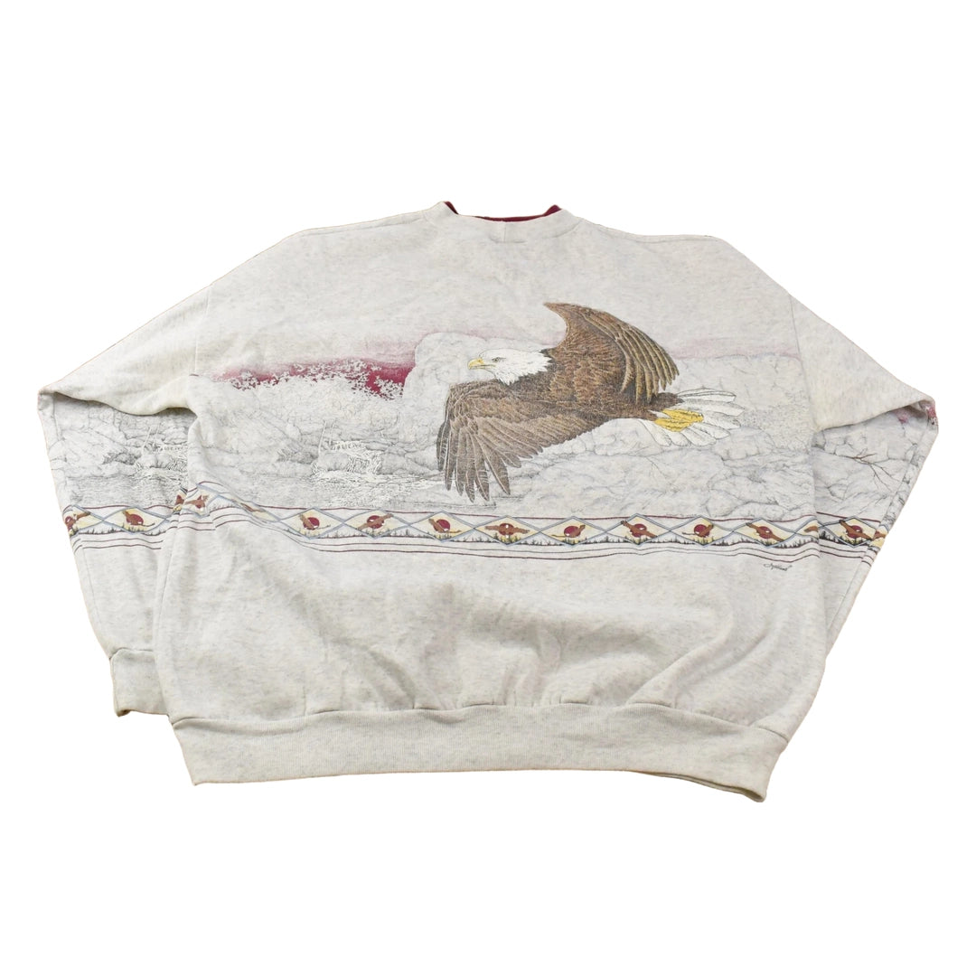 Vintage 1990s Artisans Eagle All Over Print Double Collar Sweatshirt Men's 2XL