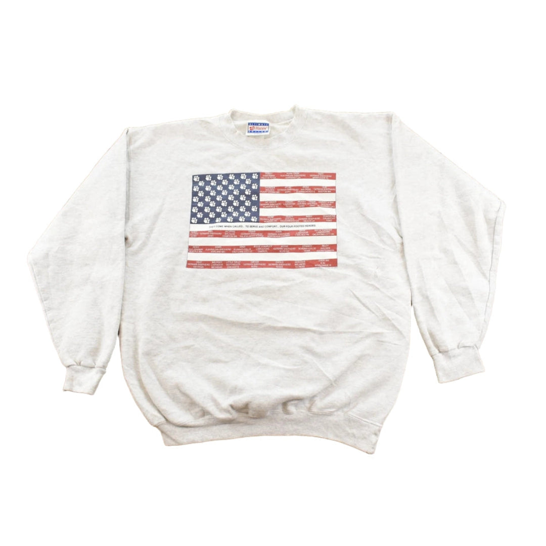 Vintage 2001 Canine Heroes Memorial American Flag Souvenir Crewneck Sweatshirt Men's L