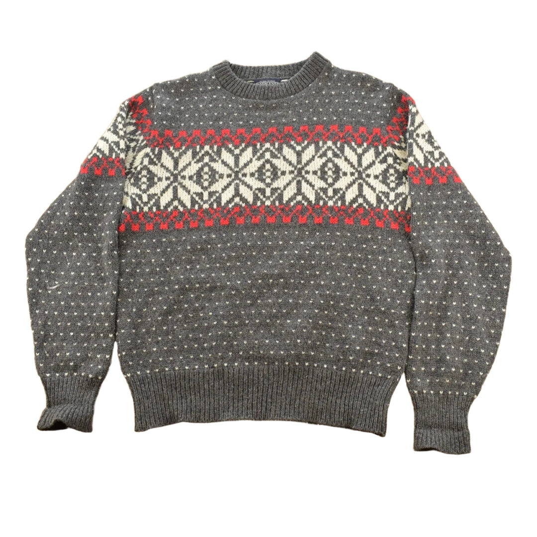 Vintage 90s Land's End Fair Isle Knitted Crewneck Sweater Men's L