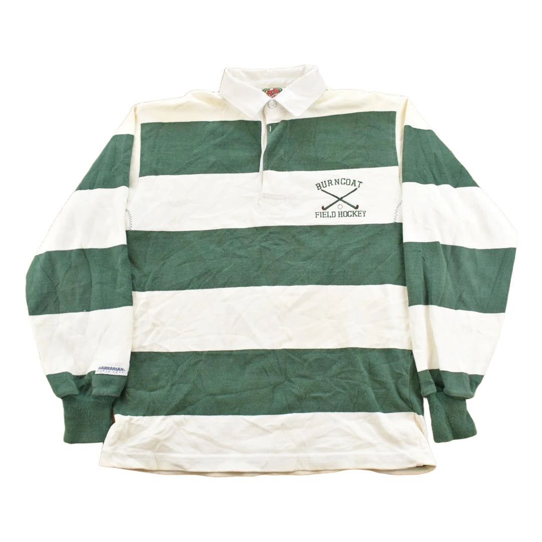Vintage 1990s Barbarian Rugby Wear Striped Embroidered Rugby Long Sleeve Polo Shirt Men's S
