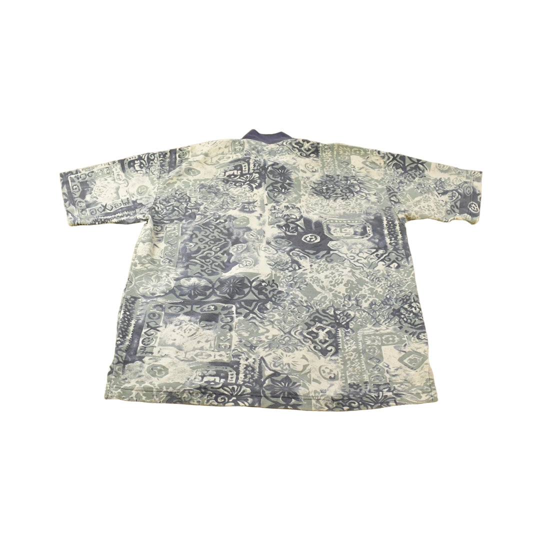 Vintage 1990s Bugle Boy Beach All Over Print Collared Polo Shirt Men's XL