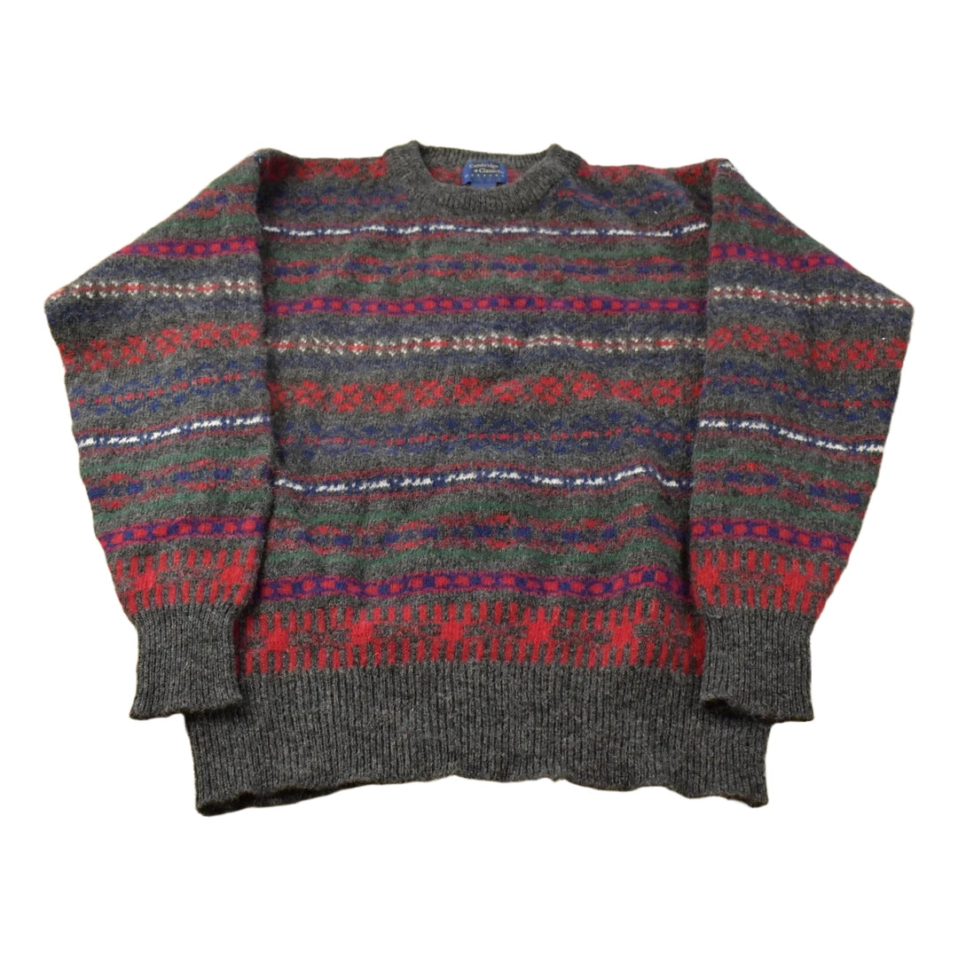 Vintage 1980s Cambridge Classics Abstract Knit Wool Crewneck Sweatshirt Mens Large