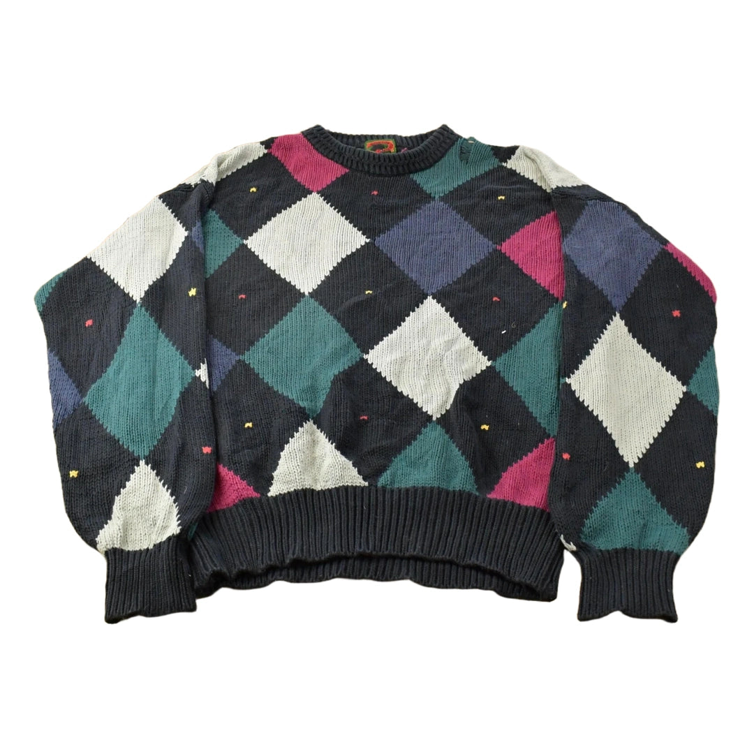 Vintage 1990s Boston Traders Knit Argyle Pattern Crewneck Sweater Mens Large