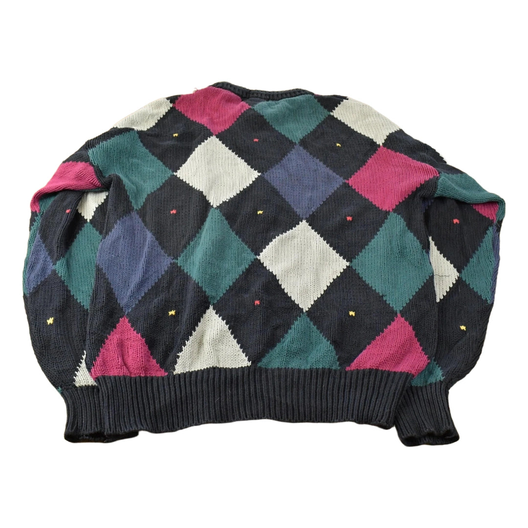 Vintage 1990s Boston Traders Knit Argyle Pattern Crewneck Sweater Mens Large