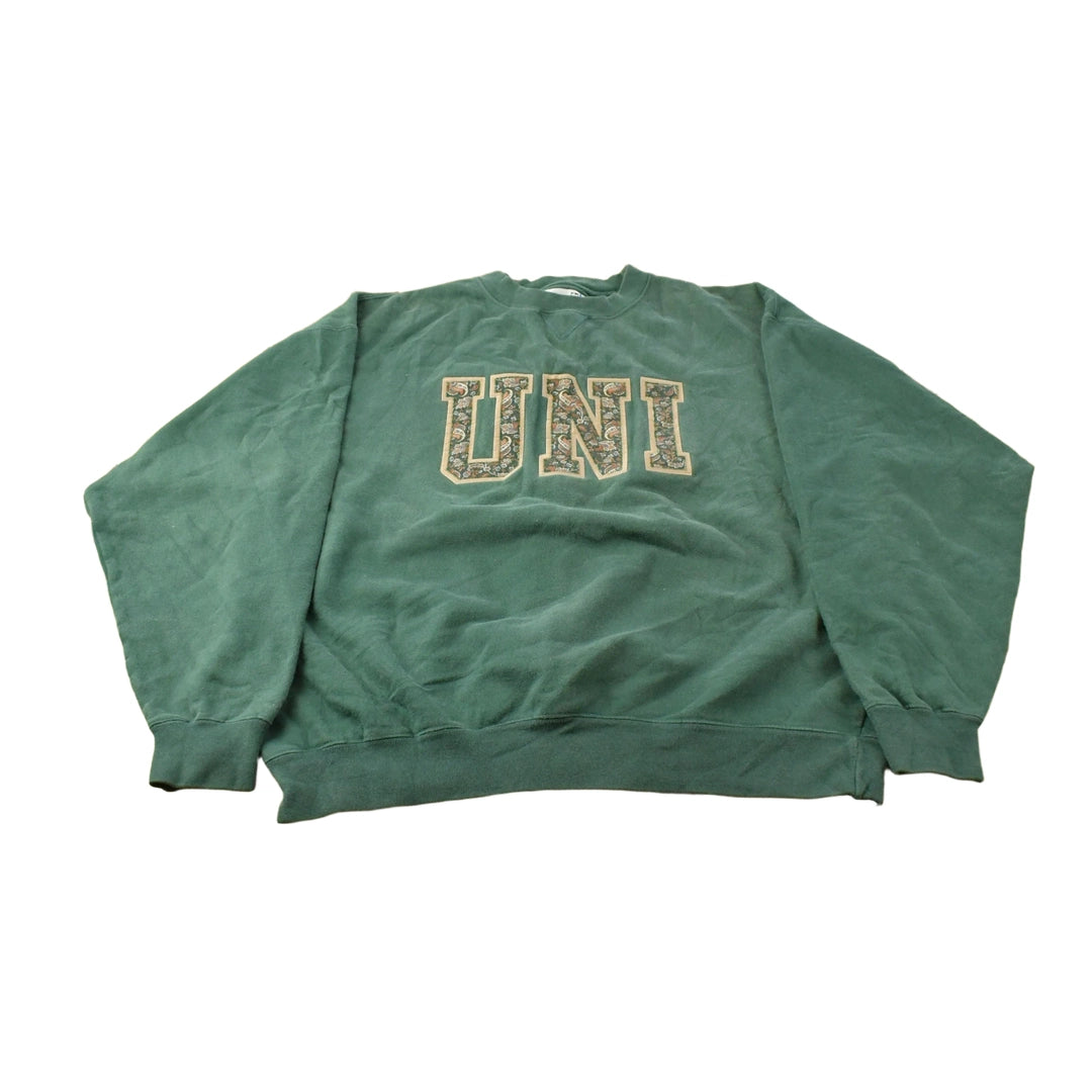 Vintage 1990s Uni Paisley Embroidered Logo Collegiate Crewneck Sweatshirt Men's L