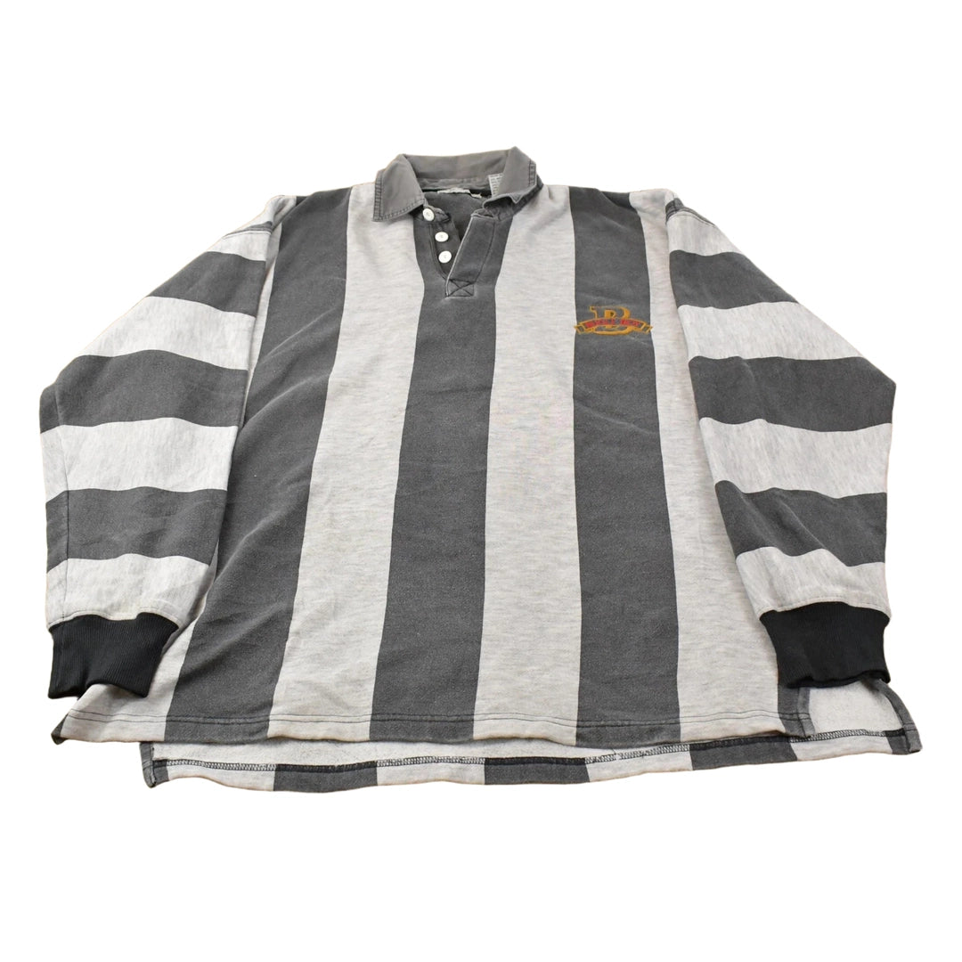 Vintage 1990s Bugle Boy Classics Striped Embroidered Rugby Long Sleeve Polo Shirt Men's Large