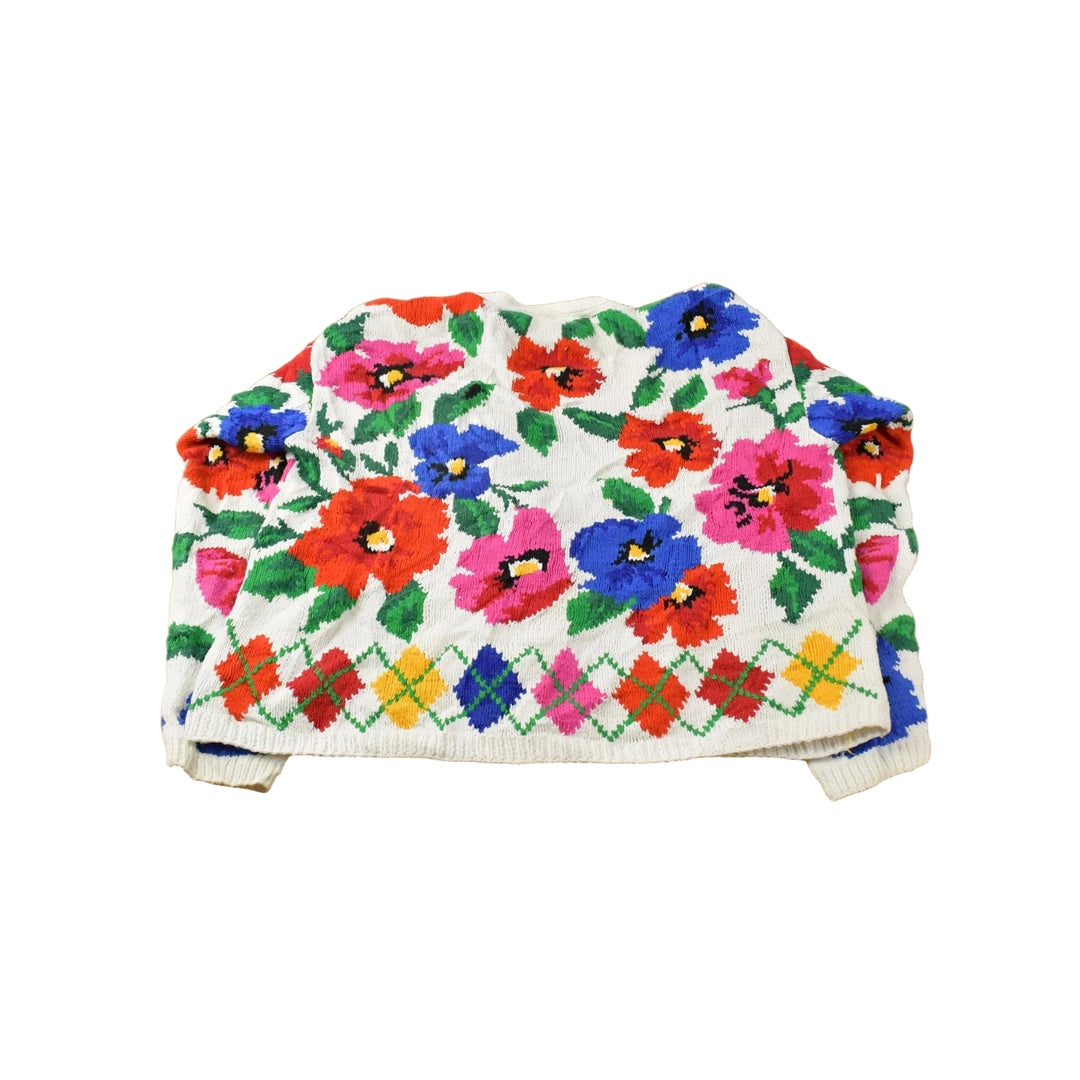 Vintage 2000 Adrienne Vittadini Floral Knit Cardigan Sweater Women's S