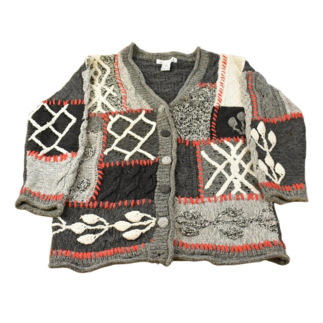 Vintage 1990s Debra Lubell 3D Knit Button Up Cardigan Sweater Women's Small