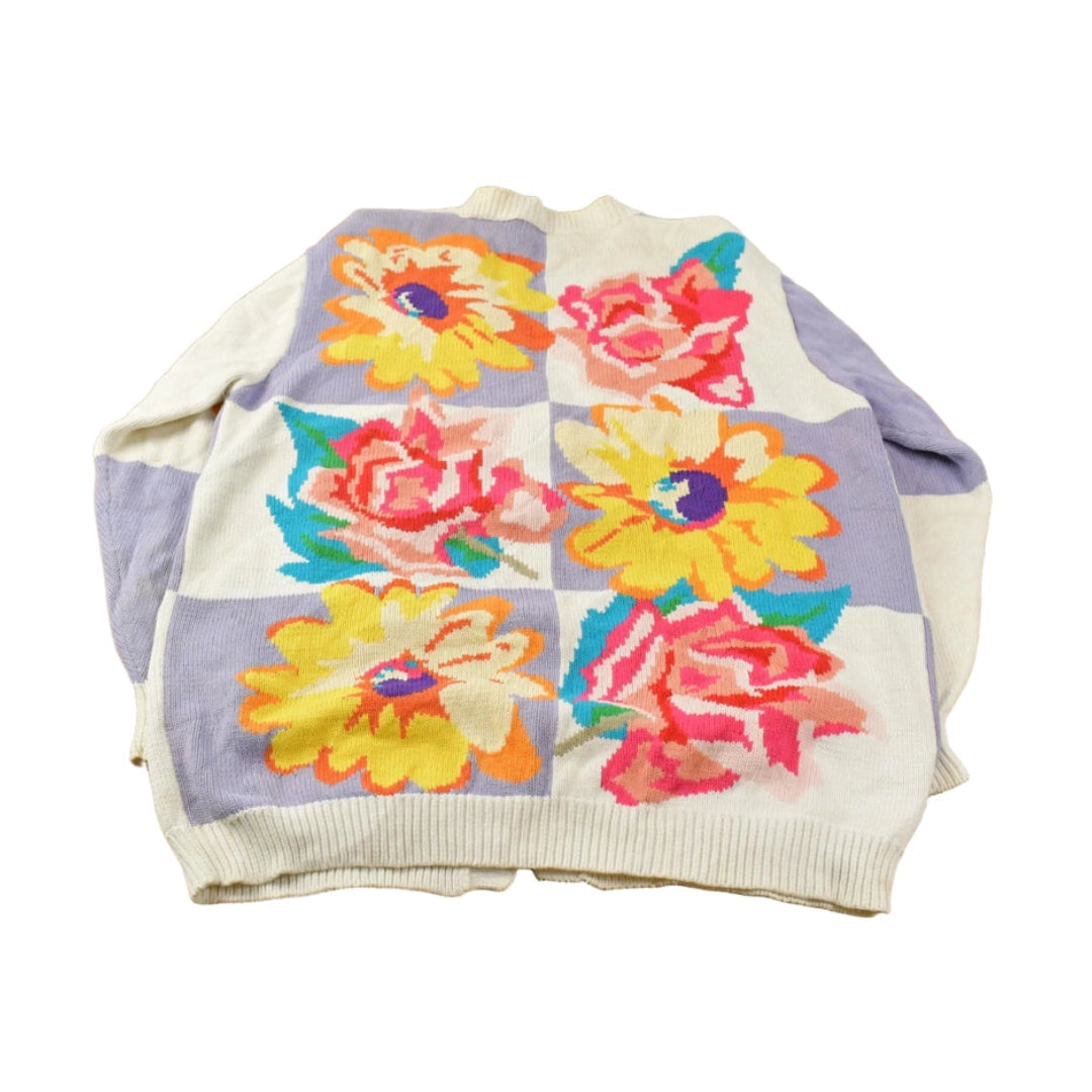 Vintage 1990s Floral Knit Cardigan Sweater Women's L