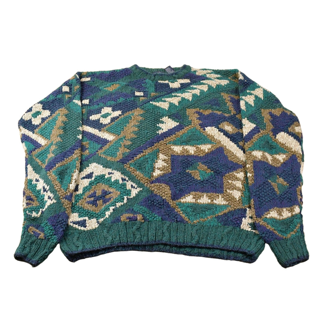Vintage 1990s Northern Isles Knit Abstract Pattern Crewneck Sweater Mens XL
