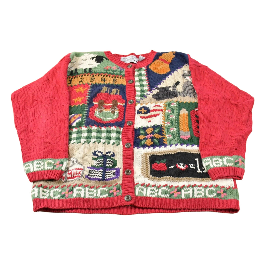 Vintage 1990s Northern Isles Hand Knit Teacher Cardigan Sweater Women's XL