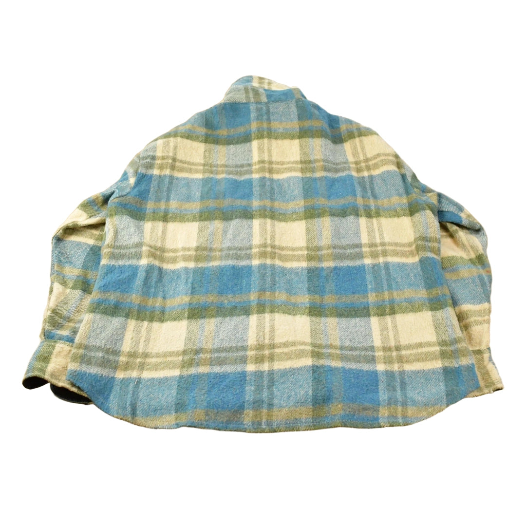 Vintage 1970s Lazy-H Plaid Button Up Flannel Shirt Jacket Men's Large