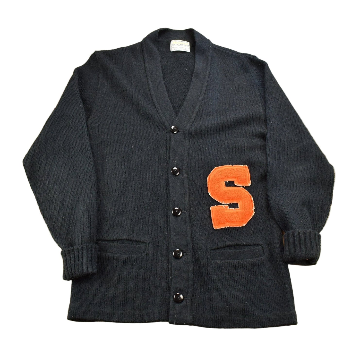 Proper Vintage Clothing > Gender Neutral Adult Clothing > Hoodies & Sweatshirts > Sweatshirts Vintage 1950s Collegiate Knit Cardigan Sweater / Bristol Products / Vintage Cardigan / S Logo / Patchwork / Made In USA