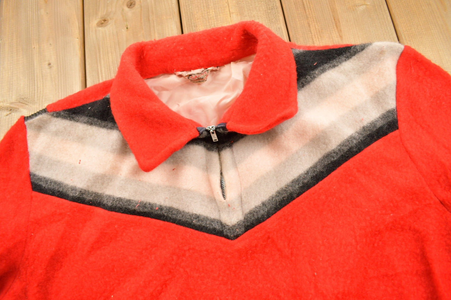 Proper Vintage Clothing > Gender Neutral Adult Clothing > Hoodies & Sweatshirts > Sweatshirts Vintage 1960s Montgomery Ward Quarter Zip Sweater / Color Block/ True Vintage / Made In USA / Fleece