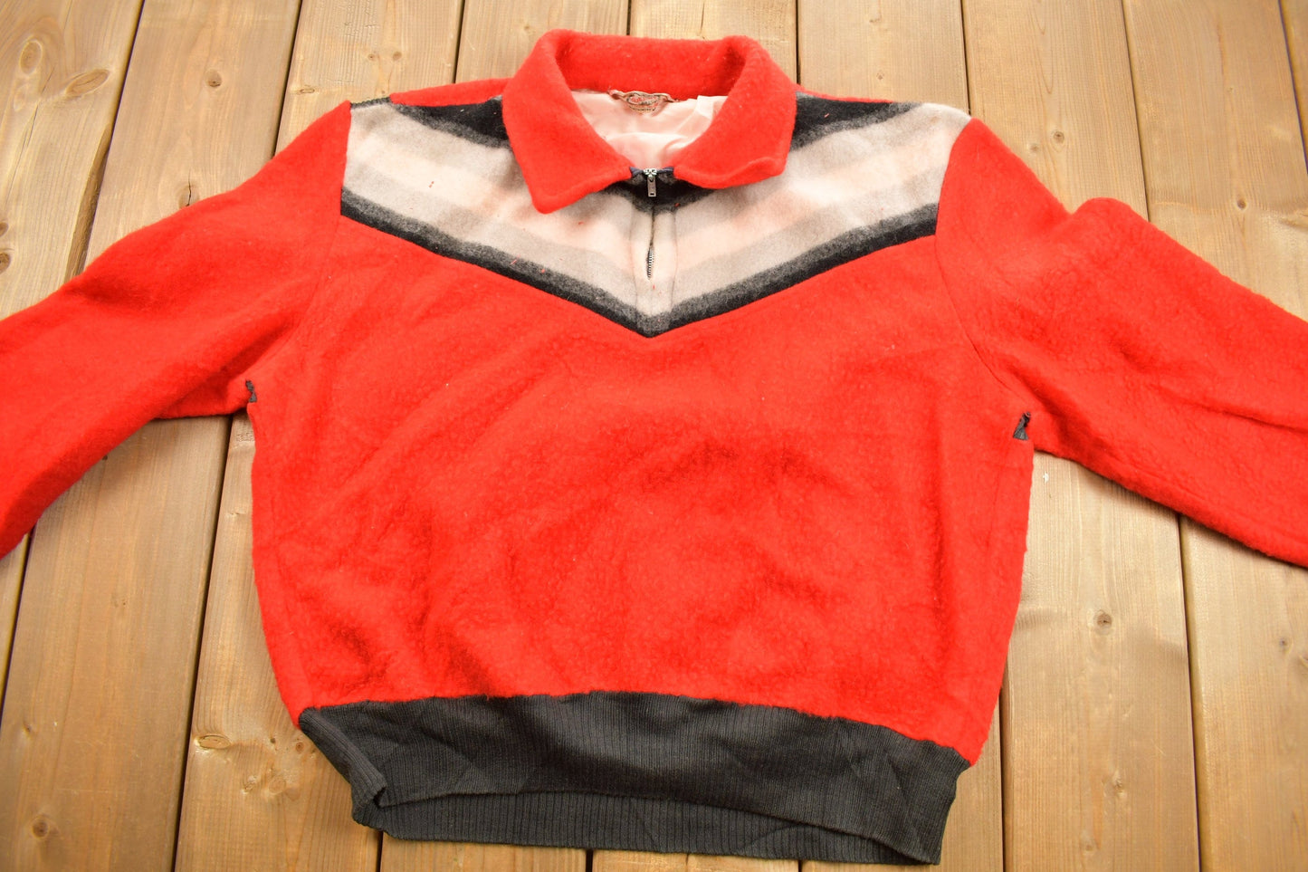 Proper Vintage Clothing > Gender Neutral Adult Clothing > Hoodies & Sweatshirts > Sweatshirts Vintage 1960s Montgomery Ward Quarter Zip Sweater / Color Block/ True Vintage / Made In USA / Fleece