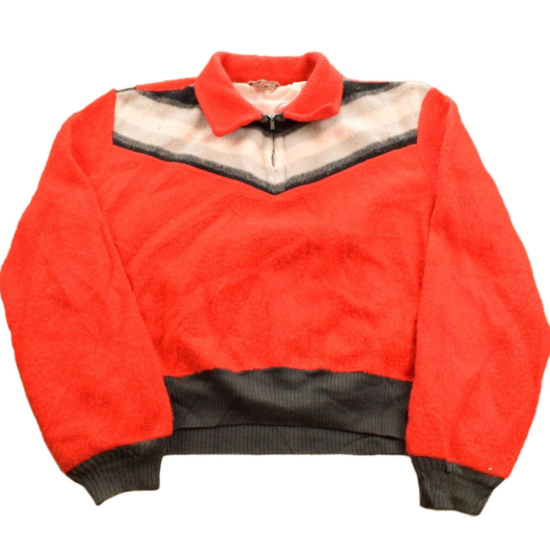 Proper Vintage Clothing > Gender Neutral Adult Clothing > Hoodies & Sweatshirts > Sweatshirts Vintage 1960s Montgomery Ward Quarter Zip Sweater / Color Block/ True Vintage / Made In USA / Fleece