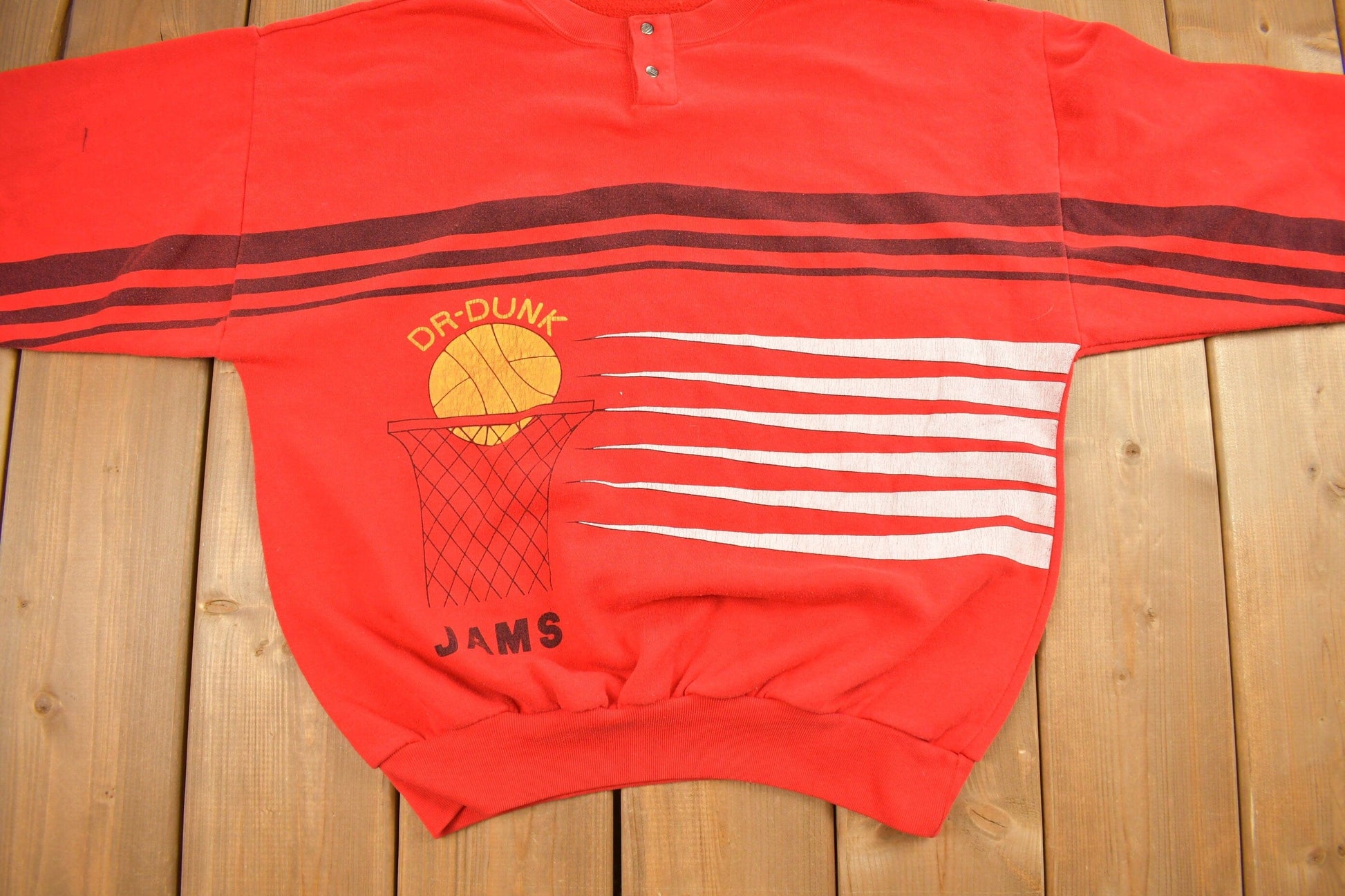 Proper Vintage Clothing > Gender Neutral Adult Clothing > Hoodies & Sweatshirts > Sweatshirts Vintage 1970s Dr Dunk Darnell Hillman NBA Henley Sweatshirt / Made In USA / Basketball / Sportswear / Americana /