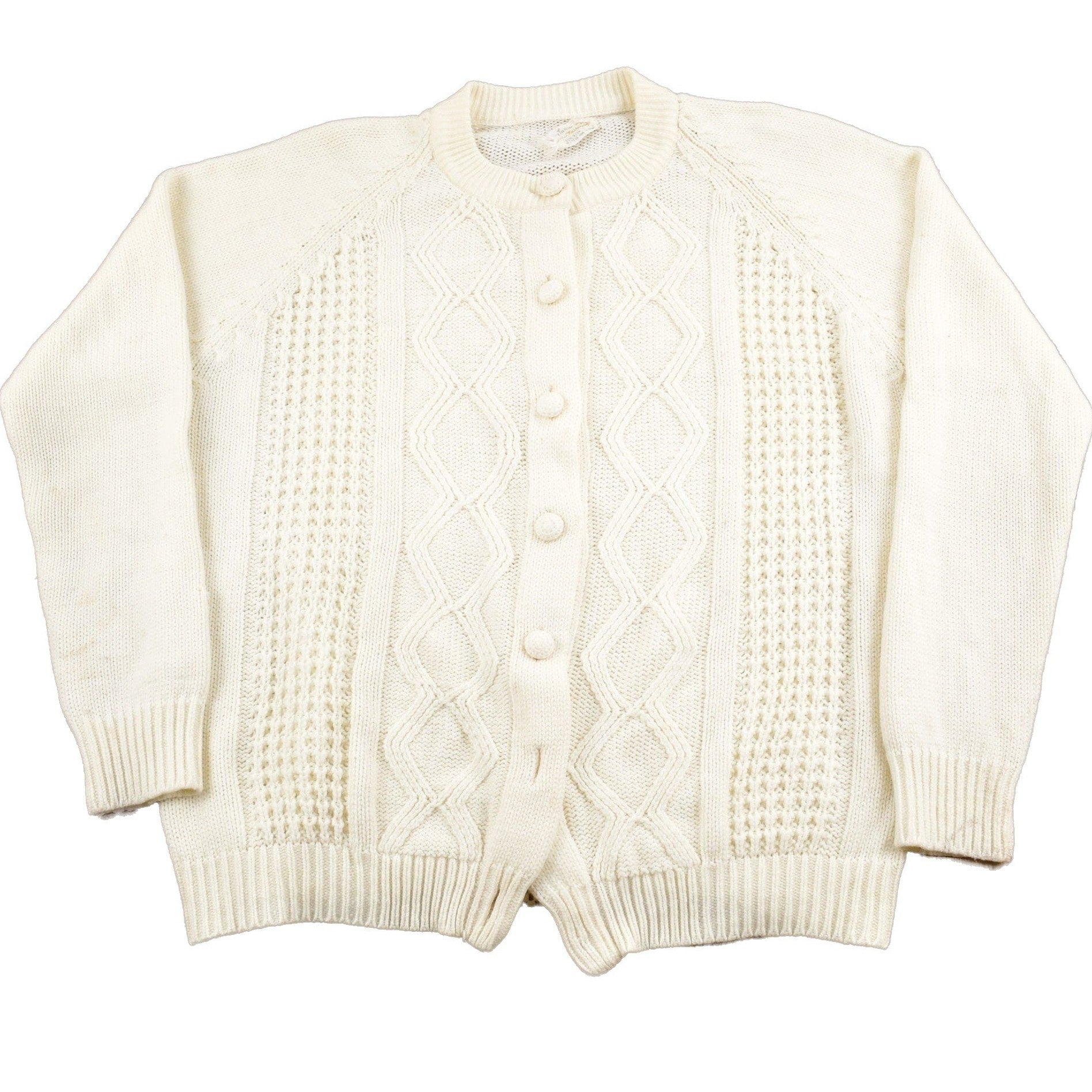 Proper Vintage Clothing > Gender Neutral Adult Clothing > Hoodies & Sweatshirts > Sweatshirts Vintage 1980s Cable Knit Acrylic Cardigan Sweater / Vintage Cardigan / Button Up / White Sweater