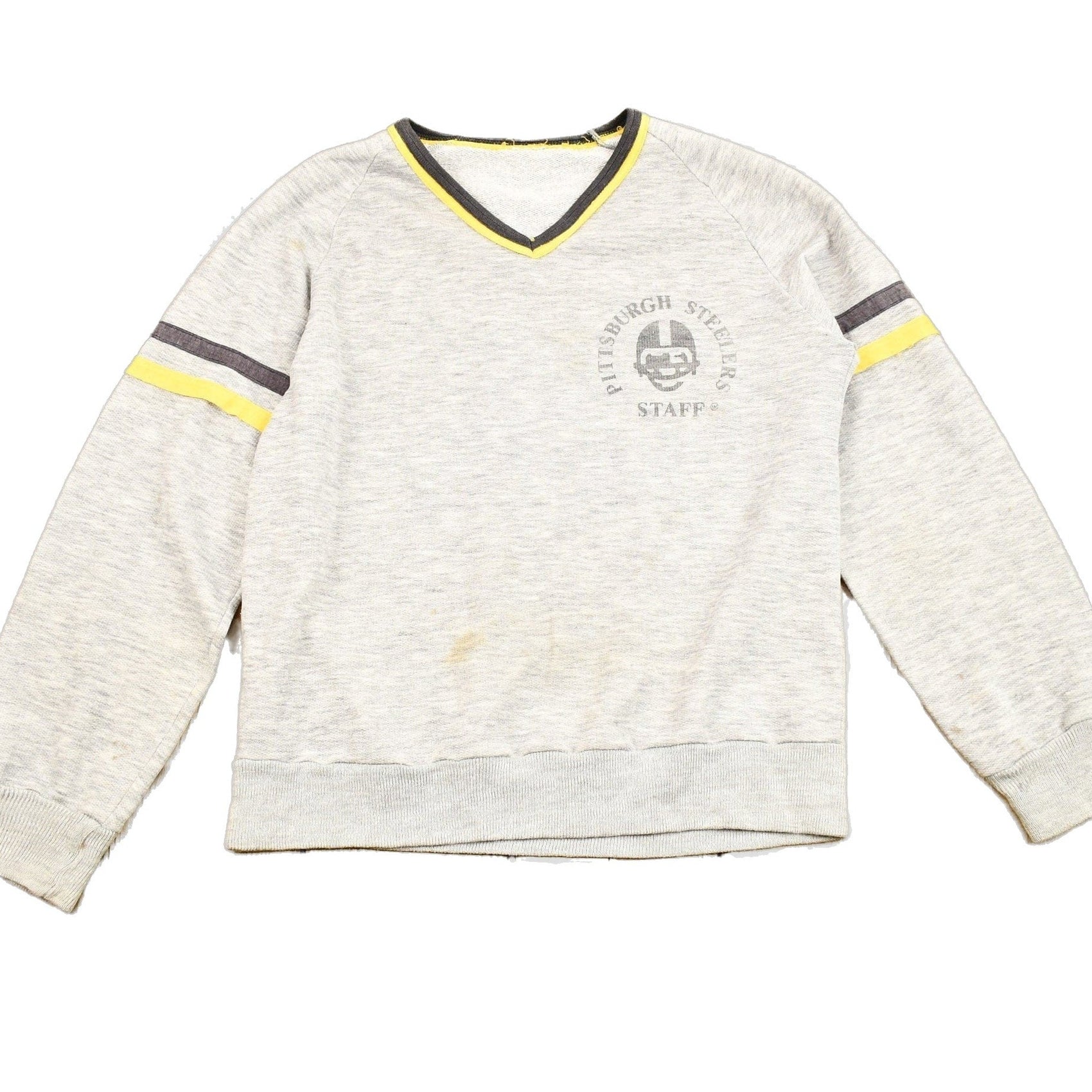 Proper Vintage Clothing > Gender Neutral Adult Clothing > Hoodies & Sweatshirts > Sweatshirts Vintage 1980s Pittsburgh Steelers NFL Staff Sweatshirt / Made In USA / Vintage Football / Sportswear / Americana / Raglan Sweater