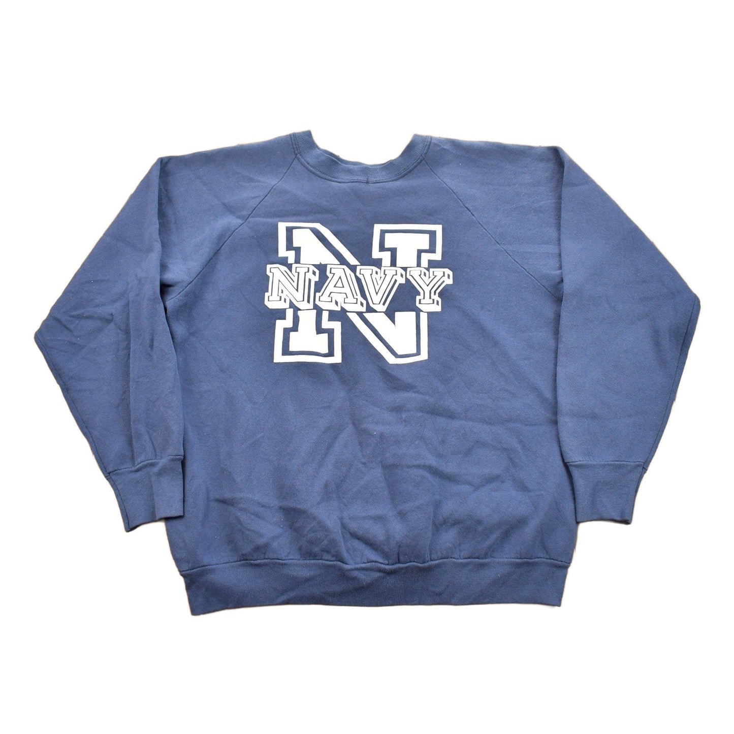 Proper Vintage Clothing > Gender Neutral Adult Clothing > Hoodies & Sweatshirts > Sweatshirts Vintage 1980s United States Navy Graphic Raglan Crewneck / Vintage Military Sweatshirt / / Navy Sweater